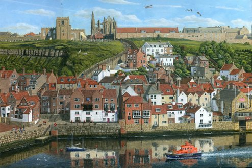 Painting of Whitby Harbour and Abbey, North Yorkshire