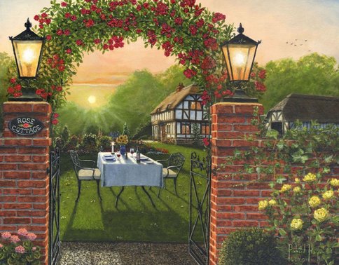 Painting - Rose Cottage - Dinner for Two