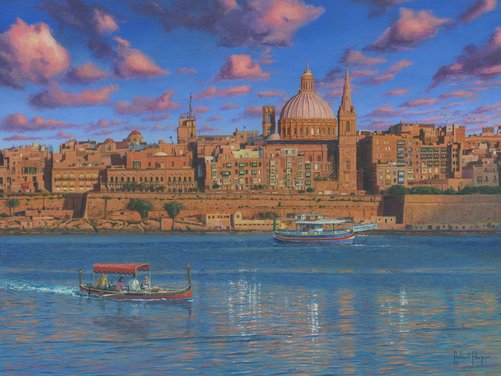 Painting - Evening in Valletta Harbour, Malta