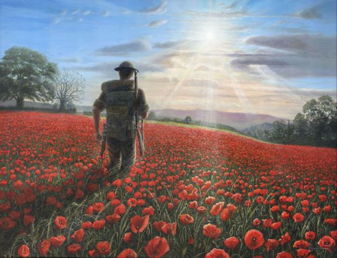 Painting - Tommy - WW1 soldier in poppy field