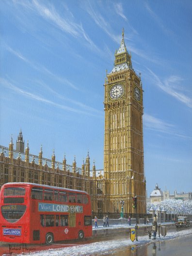 Painting - Winter Morning, Big Ben, Elizabeth Tower, Houses of Parliament in the snow, London