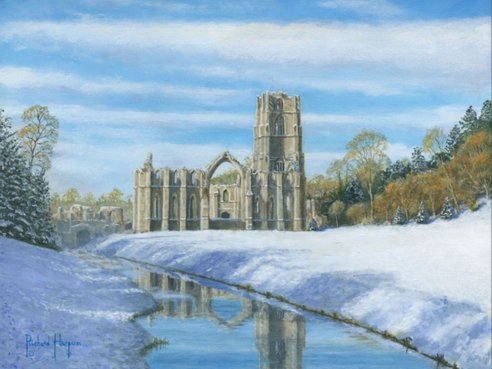 Painting - Winter  Morning, Fountain's Abbey, Yorkshire